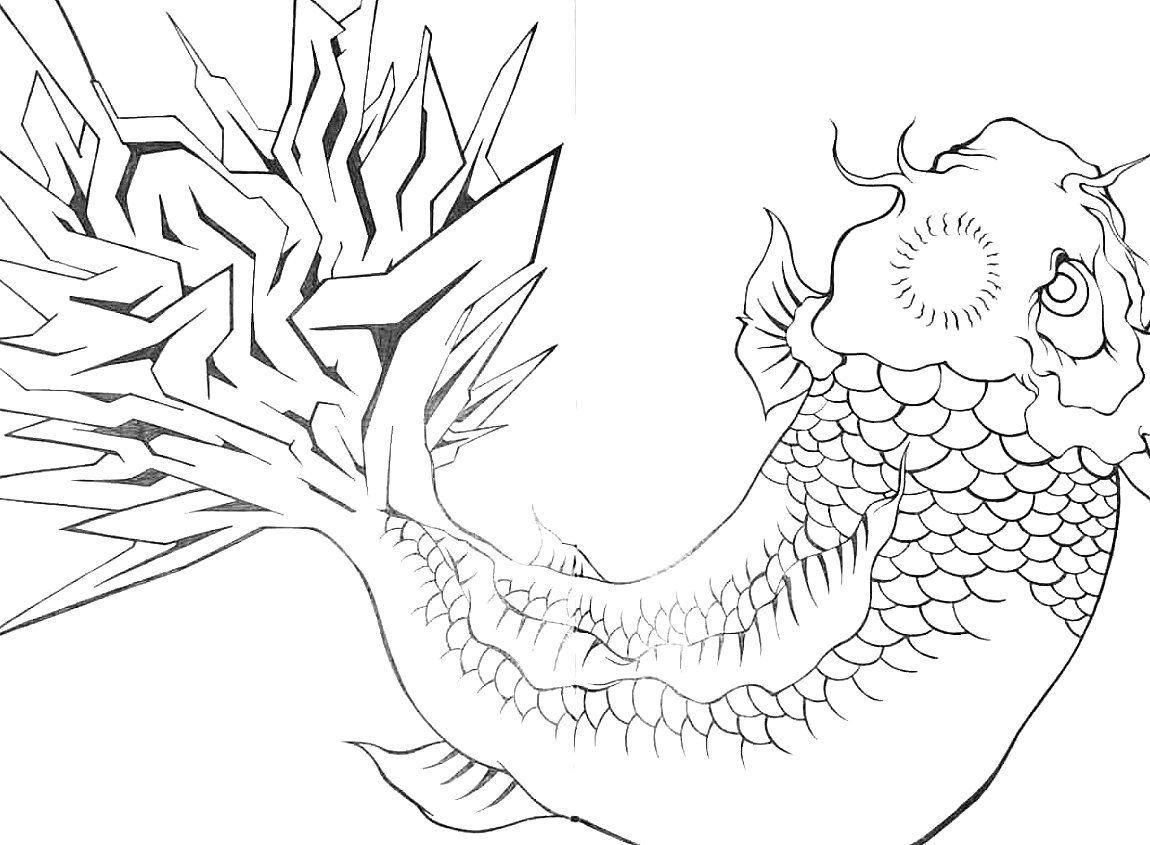 ボールペンで描いた鯉の作品
